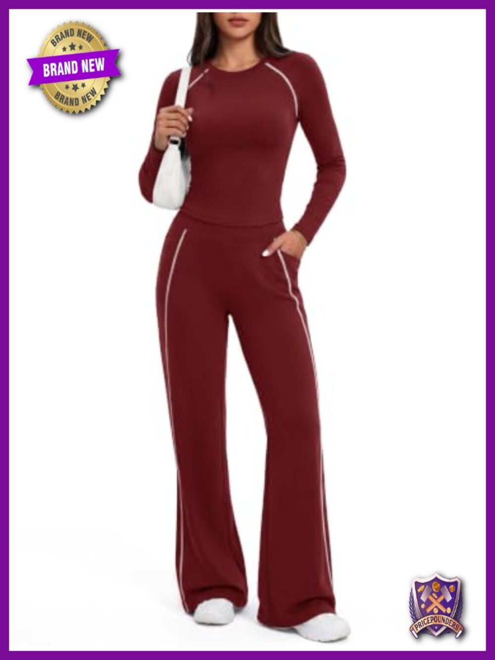 Women's 2 Piece Set Long Sleeve Top High Waist Flare Pants Polyester Spandex